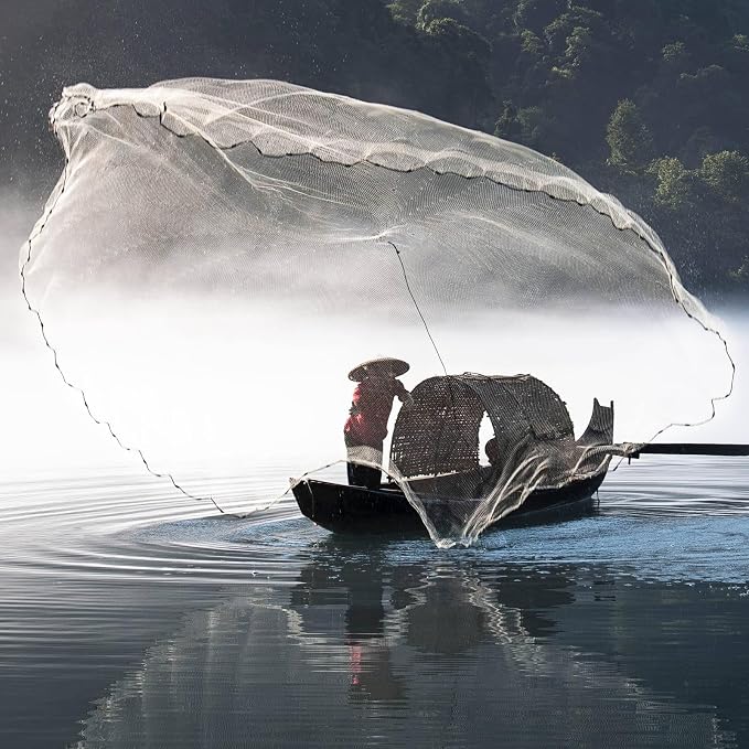 Lawaia Cast Net Cast Nets for Fishing Hand Throw Bait Nets 1/2 inch Mesh Freshwater Saltwater Fish Gear - Ideal for Shrimp, Fish & Fly Fishing with 3FT - 12FT Radius