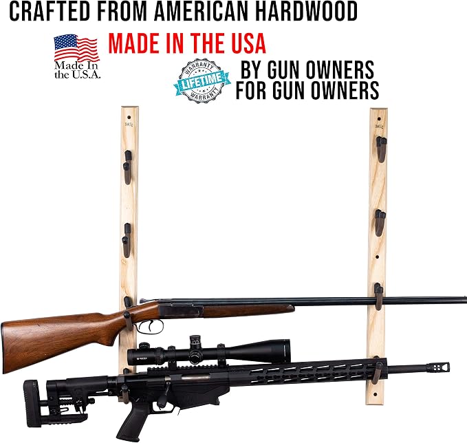 Hold Up Displays USA Made Gun Rack Horizontal Hardwood Shotgun Rifle Fishing Rod Hanger (pair)