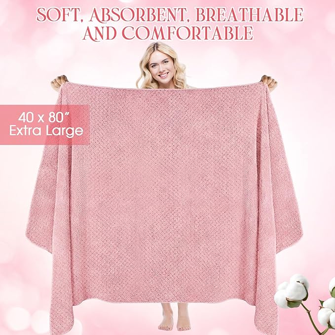 Peryiter Oversized Bath Towels Set of 6 for Adults 40x80 Inches Extra Large Bath Towel Sets Bathroom Sheets Jumbo Shower Towels Quick Dry Absorbent Soft Microfiber for Adults(Pink)