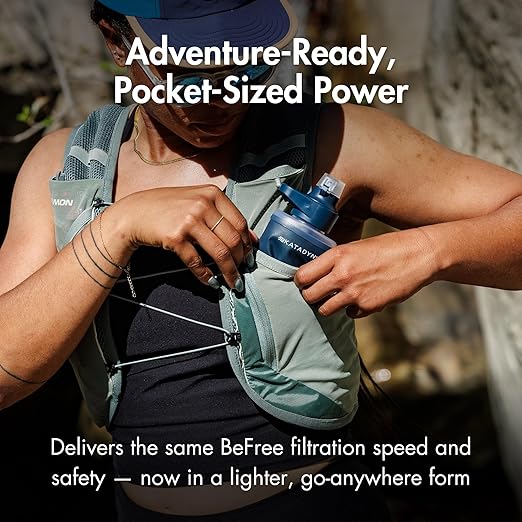 Katadyn BeFree AC 0.5L Collapsible Water Filter Bottle | Ultralight 72g Soft Flask, 2-Stage Filter Removes Improves Taste, Fits Running Vest - Slate Blue