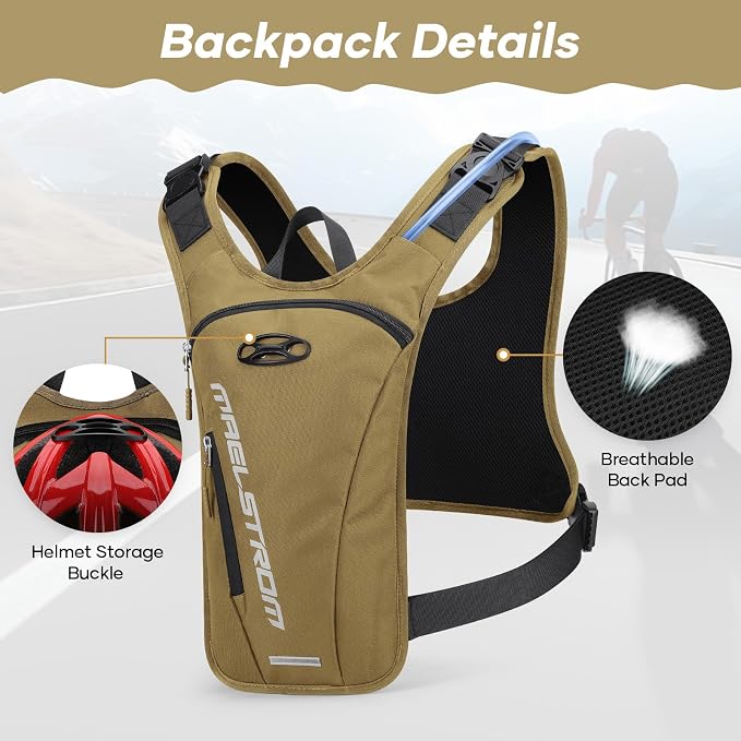 Maelstrom Hydration Vest with 2L Water Bladder Backpack for Running Hiking | Chest Pack, BPA-free, High Flow Bite, Reflective Stripe, Helmet Buckle, Detachable, Breathable Pad, for Cycling, Marathon