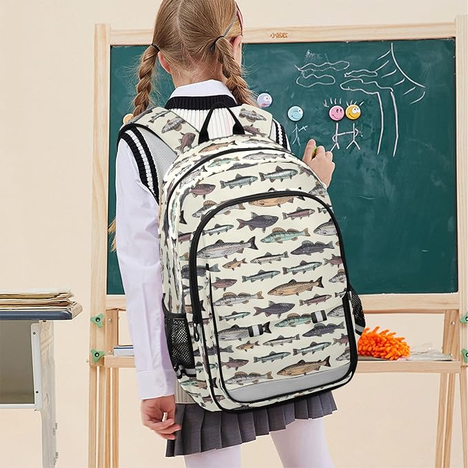 Fisyme Vintage Fish School Backpack Laptop Backpack Bags Bookbag Travel Casual Computer Notebooks Daypack