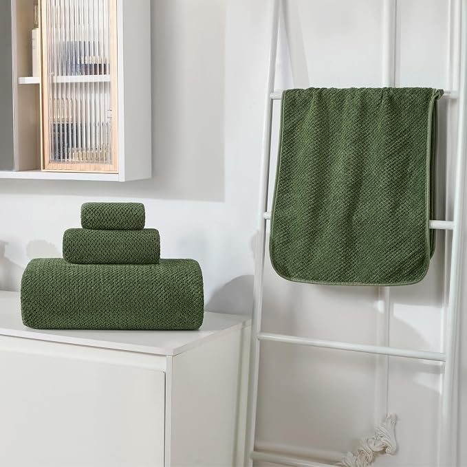 Extra Large Bath Sheets Set 6-Piece, 2 Bath Towels 40x80 Inches, 2 Hand Towels, 2 Washcloths, Soft Absorbent Quick Dry Microfiber Towels for Bathroom Beach Pool Gym Spa, Olive Green