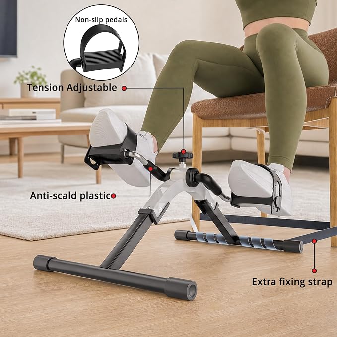 Folding Pedal Exerciser Mini Exercise Bike Under Desk Bike for Arms and Legs Workout, Portable Desk Bike Peddler Machine for Sedentary Officer & Seniors