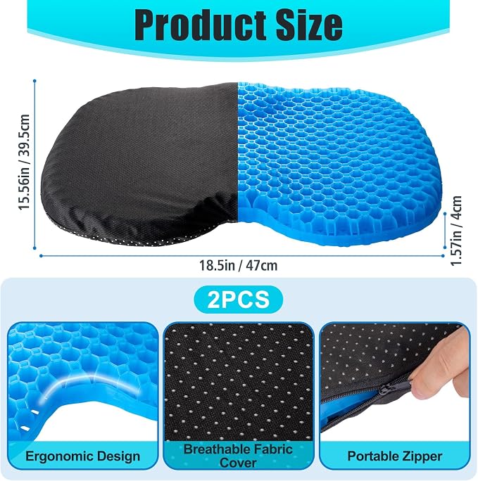 2 Pack Kayak Seat Cushion Non-Slip- Waterproof Thicken Gel Boat Kayak Canoe Rowing Stadium Pad, Portable Canoe Rowing Rubber Dinghy Pad for Kayaking/Canoeing/Fishing, Kayak Accessories