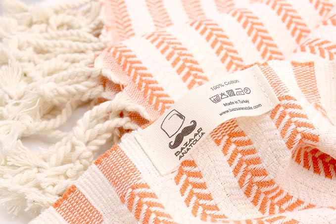 Bazaar Anatolia Turkish Beach Towel – 100% Cotton, Quick Dry, Sand Free Fall Decor Towel for Bathroom and Camping – Oversized 71x39 Inches – Arpa Orange
