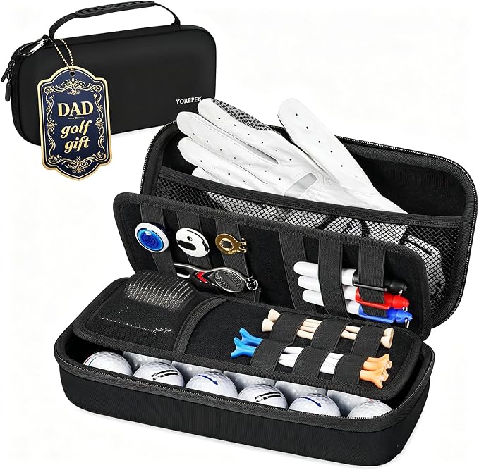 YOREPEK Golf Glove Holder with Removable Glove Shaper, Golf Valentines Gift, Protective Hard Shell Golf Accessories Case Bag with 2 Dividers Fits Balls, Tees, Markers, Cool Gifts for Golfers