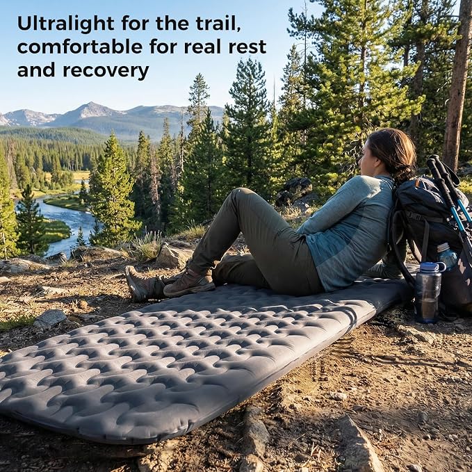 ATEPA Ultralight Self Inflating Sleeping Pad for Backpacking, 1.65lbs Compact 3-Season Camping Mat with R-Value 2.3, 1.2" Thick Insulated Foam Pad for Hiking, Trekking & Mountaineering - Grey