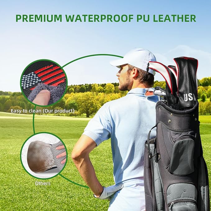 Golf Club Head Covers,4pcs or 1pc USA Golf Head Covers for Woods and Driver Fairway Hybrid - PU Leather Mallet Blade Putter for Men Women Golf Enthusiast