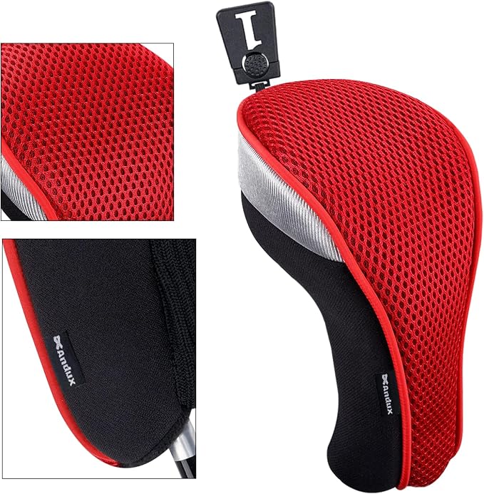 Andux 3pcs/Set Golf 460cc Driver Fairway Wood Club Head Covers | with interchangeable NO. Tags | Mesh Breathable material | Short Neck | Coloured Piping | Pull-On Closure