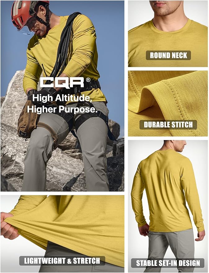 CQR Men's UPF 50+ Sun Protection Long Sleeve Quick Dry Athletic Shirts, Stretch Running Workout Hiking T-Shirts