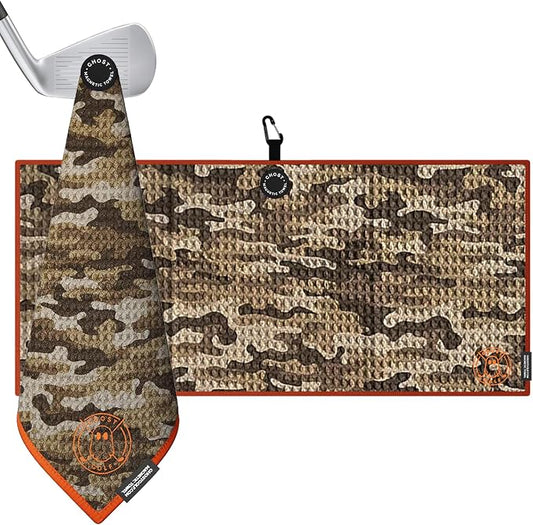 Ghost Golf Magnetic Towel (Caddie) - Premium Ultra-Absorbent Microfiber Golf Towel with Magnet for Golf Carts or Clubs - 18" x 40" Golfing Gear - Waffle Weave Pattern (Desert Camo)