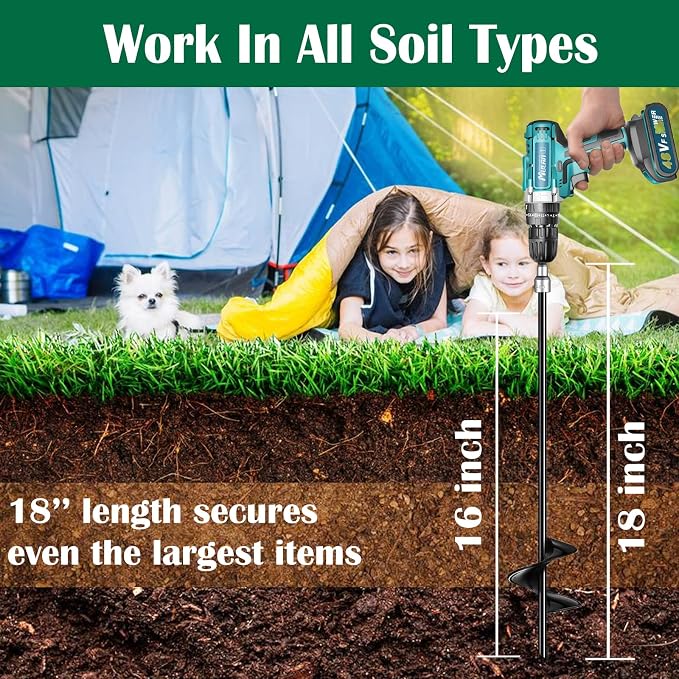 18 inch Ground Anchors Srew in Heavy Duty, Earth Shed Anchor Kit, Trampoline Stake Hook for Dirt, Swing Sets, Playset, Tent, Canopy, Carport, Mobile Home Tie Down, 6 Pack