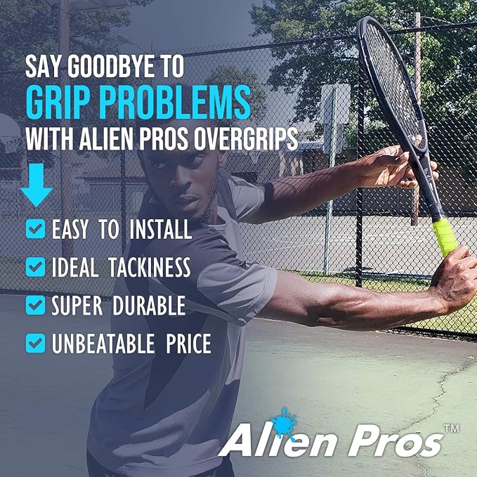 ALIEN PROS Tennis Racket Grip Tape - Precut and Dry Feel Tennis Grip - Tennis Overgrip Grip Tape Tennis Racket - Wrap Your Racquet for High Performance