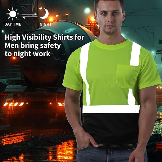 sesafety 3PACK High Visibility Shirts for Men, Class 3 Hi Vis Reflective Construction Shirts for Men with Pocket Safety T Shirts