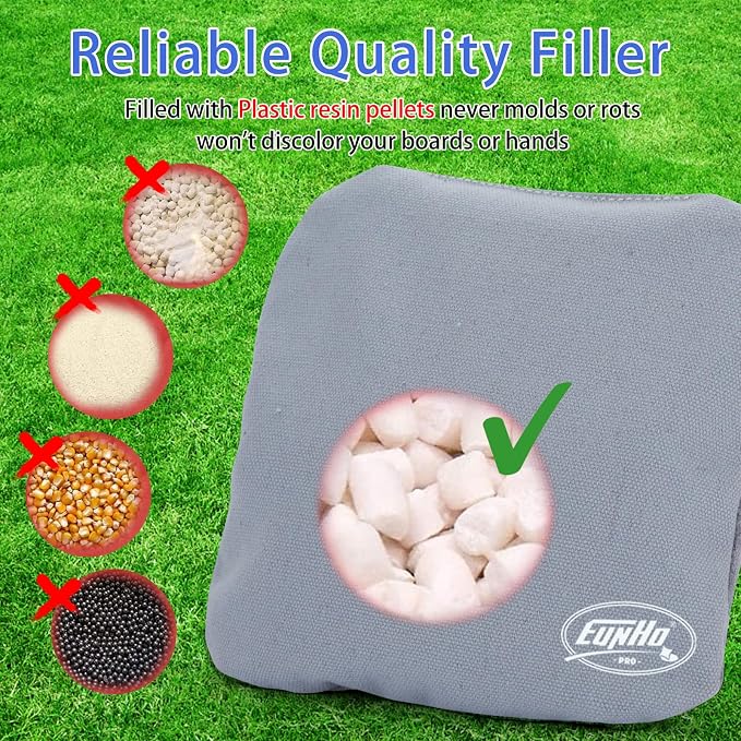 EunHo Regulation Cornhole Bags Set of 8 - Dual Sided Slick and Stick Cornhole Bean Bags for Tossing Game Professional All Weather Pro Corn Hole Bags with Tote Bag