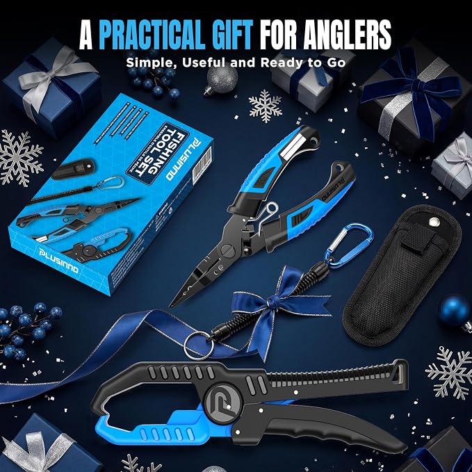 PLUSINNO Fishing Gear, Fishing Tools, Fishing Accessories, Corrosion Resistant Fishing Pliers Kit, Fishing Knife, Floating Fish Lip Gripper Fishing Gifts for Men, Gifts for Fishermen