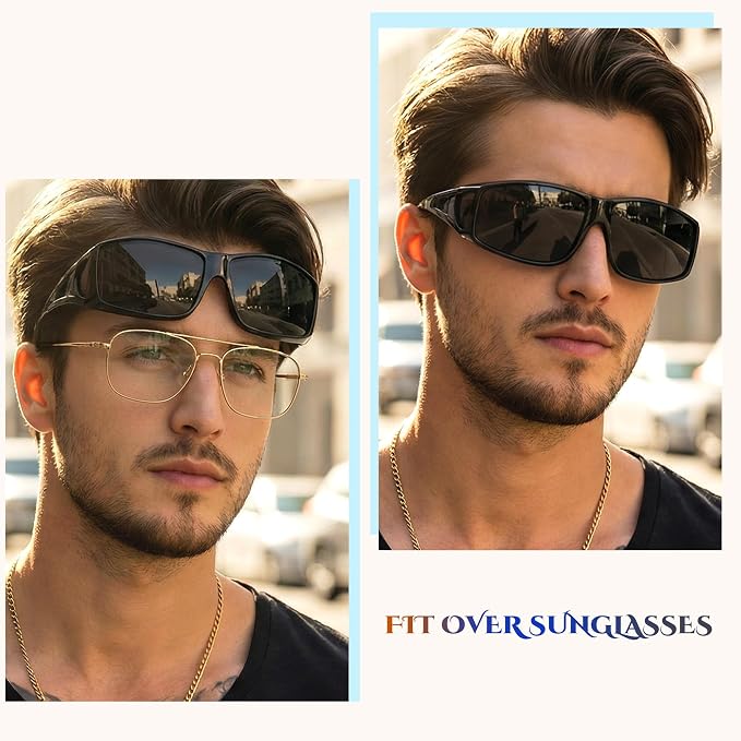 LVIOE Over Glasses Sunglasses Wrap Around Polarized Sunglasses for Men Women Fit Over Prescription Glasses with UV Protection
