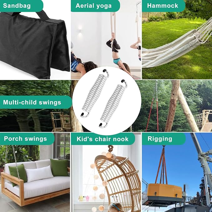 Porch Swing Springs Hammock Chair Spring Hold up to 1600lbs Heavy-Duty Chrome Springs for Hanging Chairs Ceiling Mount Porch Swings Punching Bag - 2 PCS Sliver