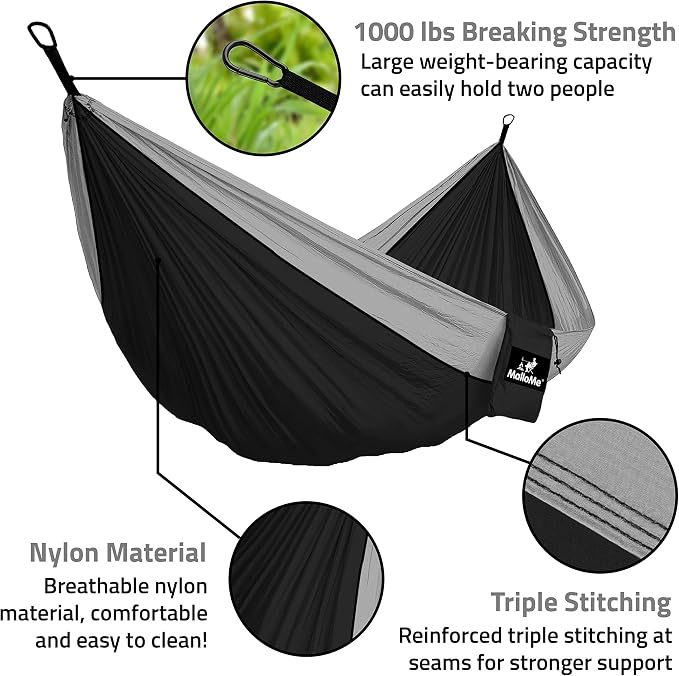 MalloMe Camping Hammock for Adults & Kids - Portable Hammocks for Outside - Hamacas para Adultos Outdoor Single & Double Two 2 Person Hammock - Hamaca/Hamacs/Amacas Heavy Duty Tree Travel Hamock