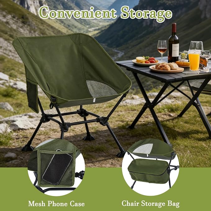 Ultralight Camping Chair,Compact Folding Chair with Anti-Sinking Large Feet and Storage Bag,Lightweight Backpack Chair for Naturehike,Travel,Beach,Hiking