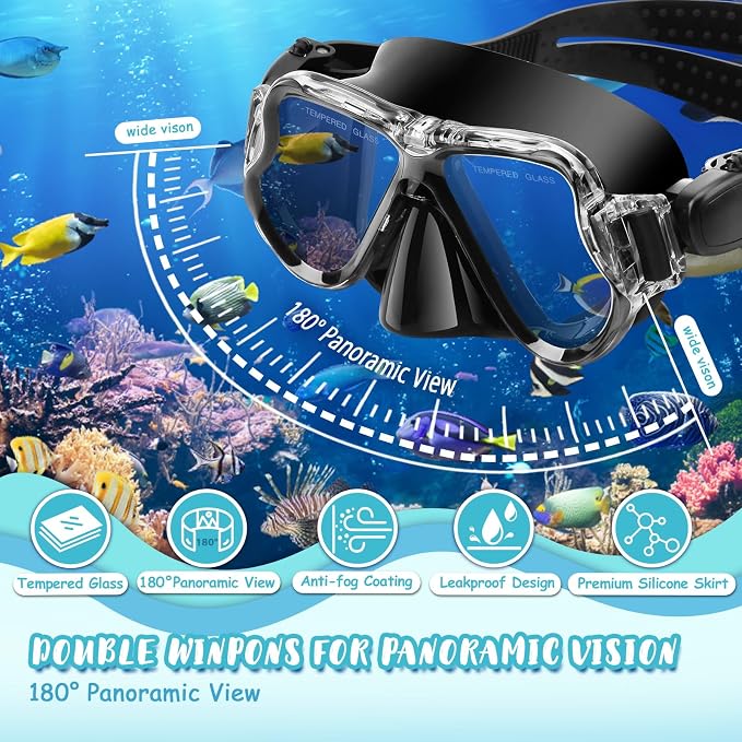 Snorkeling Gear for Kids, 4 in 1 Child Mask Fins Snorkel Set with Panoramic View Anti Fog Mask, Dry Top Snorkel, Trek Fins and Travel Bag, Kids Snorkeling Set with Fins for Snorkeling Swimming