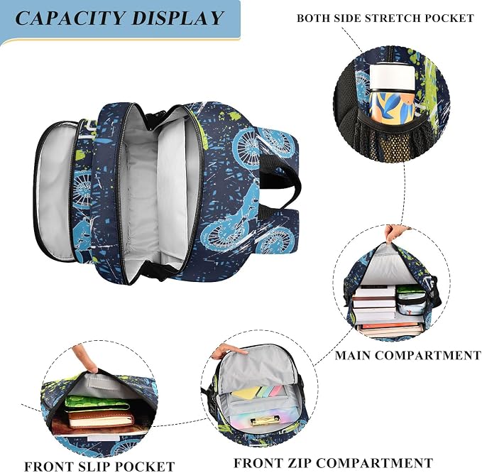 Fisyme Sports Motocross Motorcycles School Backpack Laptop Backpack Bags Bookbag Travel Casual Computer Notebooks Daypack