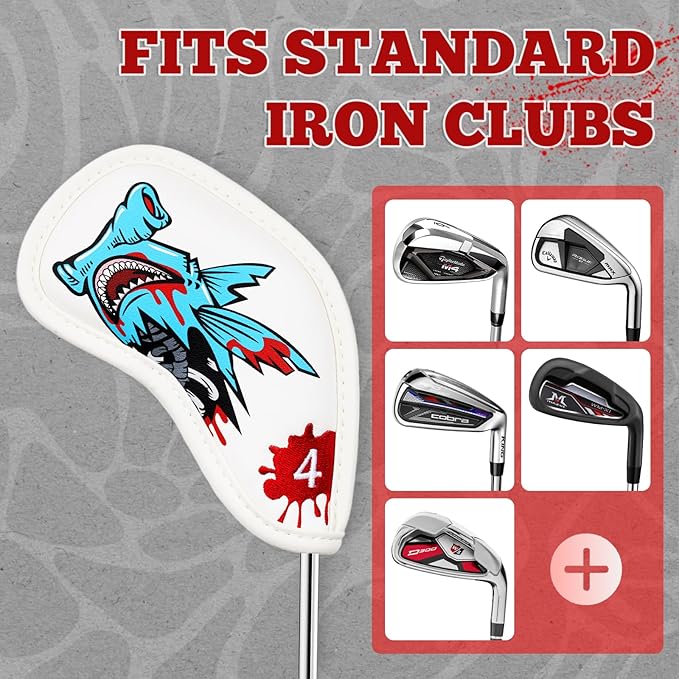 Big Crazy Golf Head Covers, Golf Club Covers Funny, Driver Headcovers, Golf Club Covers, Fairway Woods Head Covers, Hybrids Headcover, Putter Cover with Soft Lining for Golf Gift Hammerhead Sharks