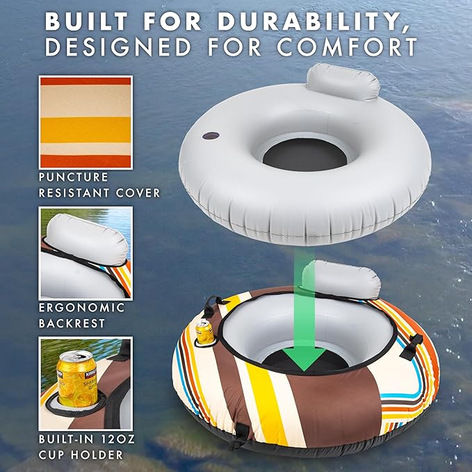 GoSports WOVN River Tube with Premium Canvas Cover - Heavy Duty Float for Rivers, Lakes, & Pools - Drifter