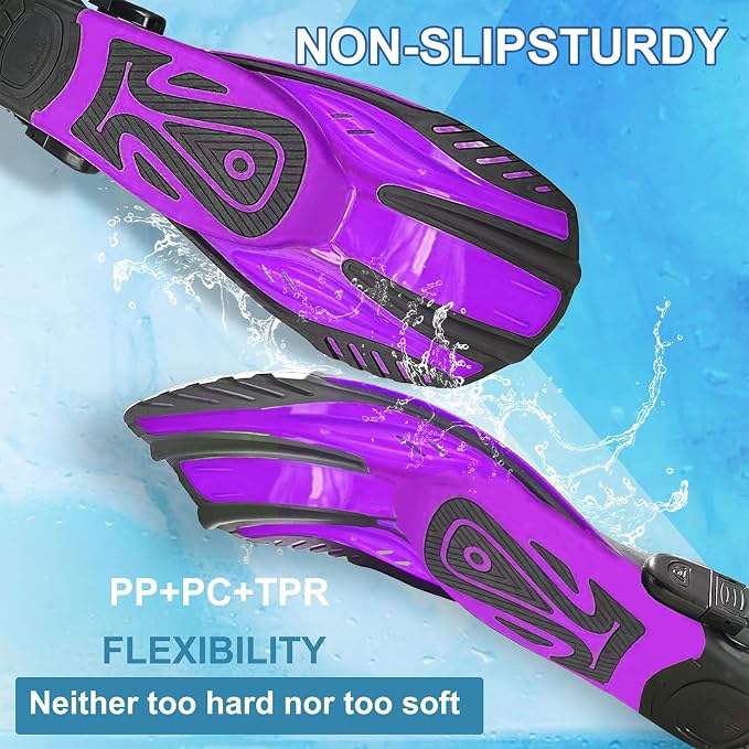 Snorkeling Gear for Adults,Mask Fins Snorkel Set,Panoramic View Diving Mask Anti-Fog,Dry Snorkel,Adjustable Swim Flippers and Travel Bag,Adults Snorkel Gear for Swimming Snorkeling Diving