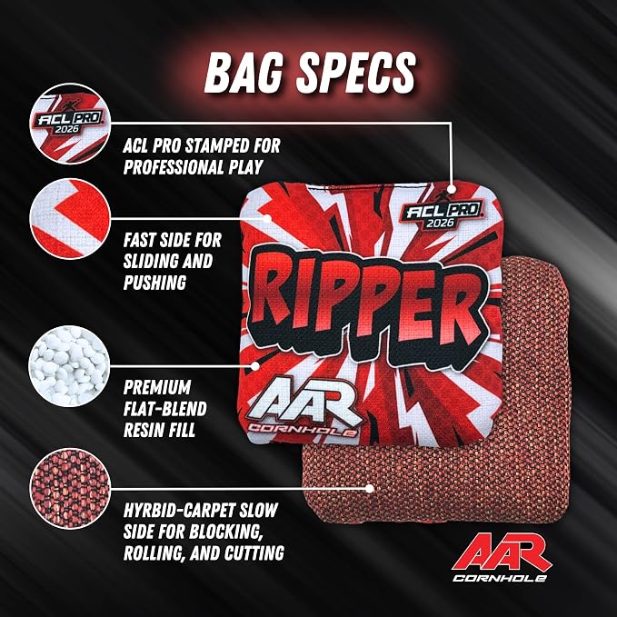 Ripper Cornhole Bags - ACL Pro Stamped 2026 - Set of 4 Bags - Made in The USA - Shock Edition