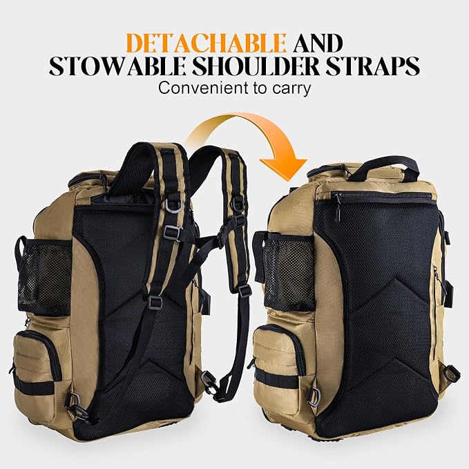 Goture 40L Fishing Tackle Backpack Khaki, Water-Resistant Fishing Bag with Cooler Compartment & Rain Cover for Saltwater