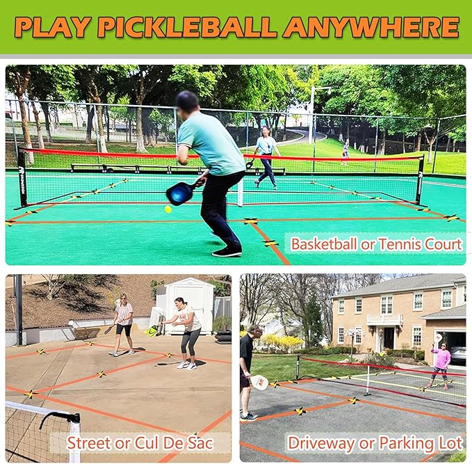 TRINKA Pickleball Court Marking Kit, Temporary Pickleball Court Lines Markers with 2 Tape, Official Size Pickleball Lines Portable Marking Set for Outdoor Indoor Gym Pickleball Tennis (Orange-Yellow)