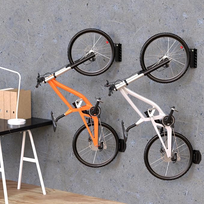 Swivel Bike Wall Mount, Bike Hangers for Garage, Space-Saving Bike Storage, Sturdy Bicycle Rack Can Holds Up to 77 lbs, Easy Install, 2 Pack