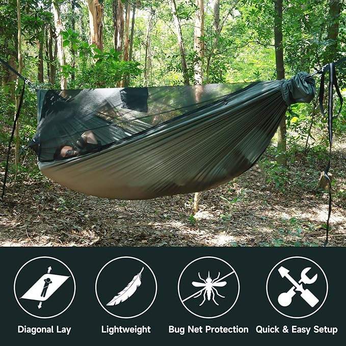 NomadNest 11ft Camping Hammock with Net and Ridge Rope, Detachable Full-Open Mesh, Lightweight Portable Hammocks for Camping Hiking Backpacking