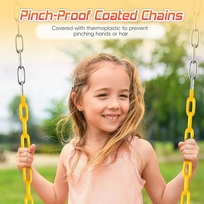 SEKKVY Swing Seats with 66" Heavy Duty Chains, Swing Set Accessories Replacement with Snap Hooks, Toddler Swings Supports 250 lbs for Outdoor Backyard Playground, Indoor Swing for Kids, Yellow 1 Pack
