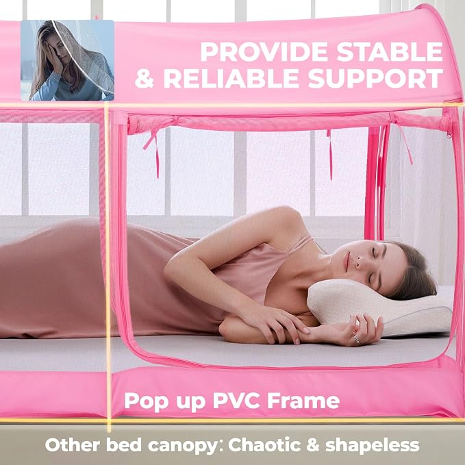 Alvantor® Mosquito Net Bed Canopy Tents Dream Privacy Space Twin Size Sleeping Tents Indoor Pop Up Portable Frame Breathable Cottage Pink (Mattress Not Included)