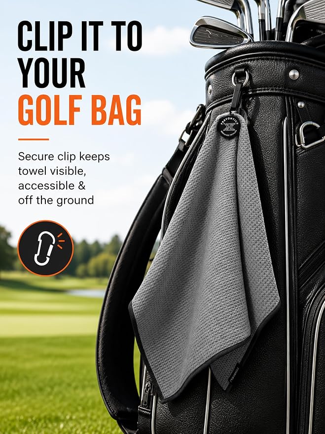 Magnetic Golf Towel with Cleaning Pocket, 24"x16" Ultra-Absorbent Waffle Microfiber Golf Towel with Magnet & Clip for Golf Bag, Carts and Clubs, Golf Accessories Gift for Men Women Golfers