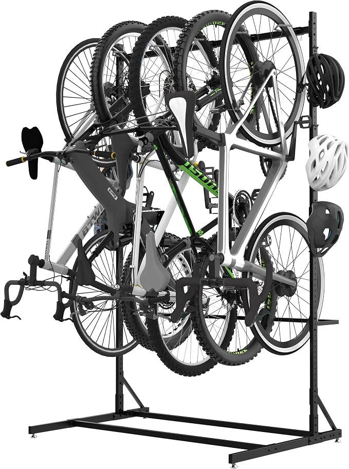 400LBS Floor Bike Rack Garage Free Standing with 5 Hooks, Vertical Bike Stand Bicycle Storage, Bike Hangers for Garage Indoor Use for 5 Bicycles, Heavy Duty Metal Black Floor Mount