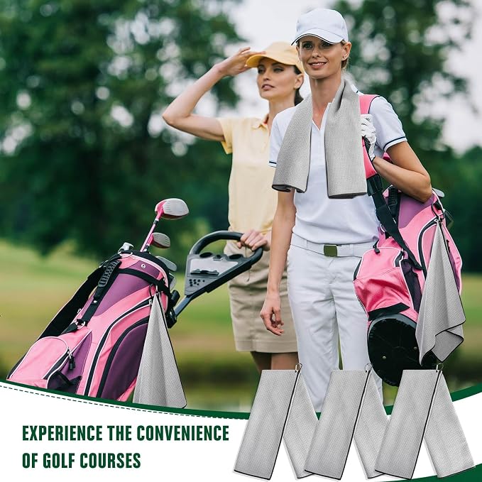 Batiyeer 3 Pack Caddy Golf Towels Summer Gifts Large Caddy Towel for Bags Waffle Pattern with Carabiner Clip Ultra-Absorbent Golfing Gear for Men(Grey,18 x 40 Inch,Classic)