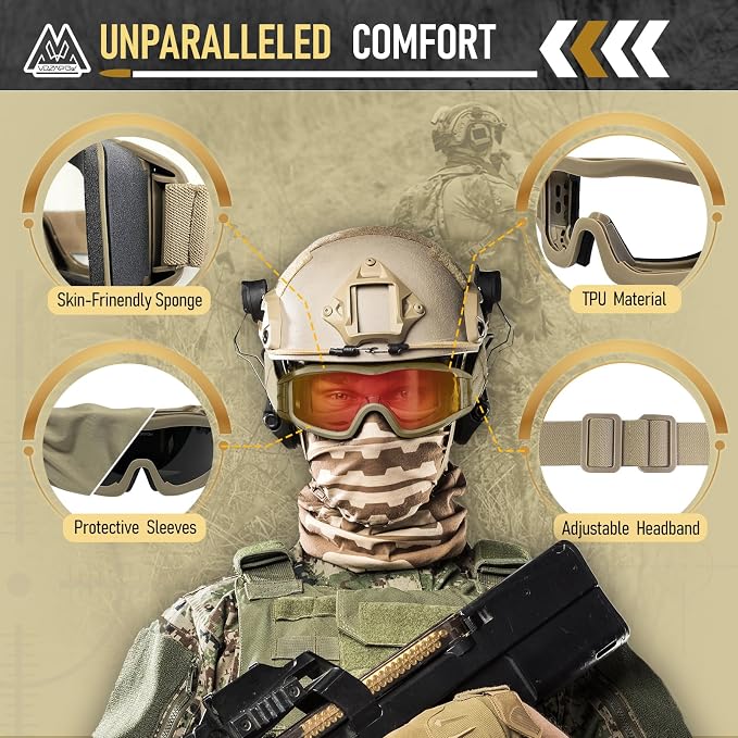 Airsoft Goggles Anti Fog with ANSI Z87.1 Certified, Safety Goggles Impact Resistant, Tactical Shooting Glasses