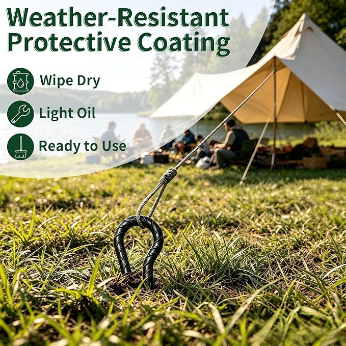 18 Inch Rebar Stakes 1/2" Diameter 12 Pack Heavy Duty Tent Stakes with Loop | Ground Stakes for Camping Canopy Trampoline, Garden Tree Support, Dog Tie Out, Black