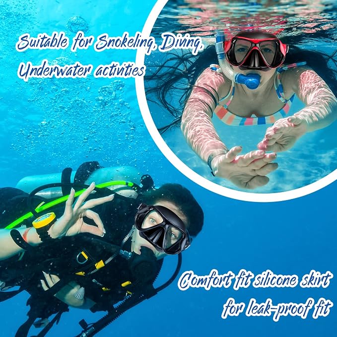 Preboun 4 Pcs Adult Snorkeling Diving Mask Scuba Swim Masks Anti Fog No Leaking Snorkeling Goggle for Men Women Panoramic Swim Goggles with Nose Cover for Diving Underwater