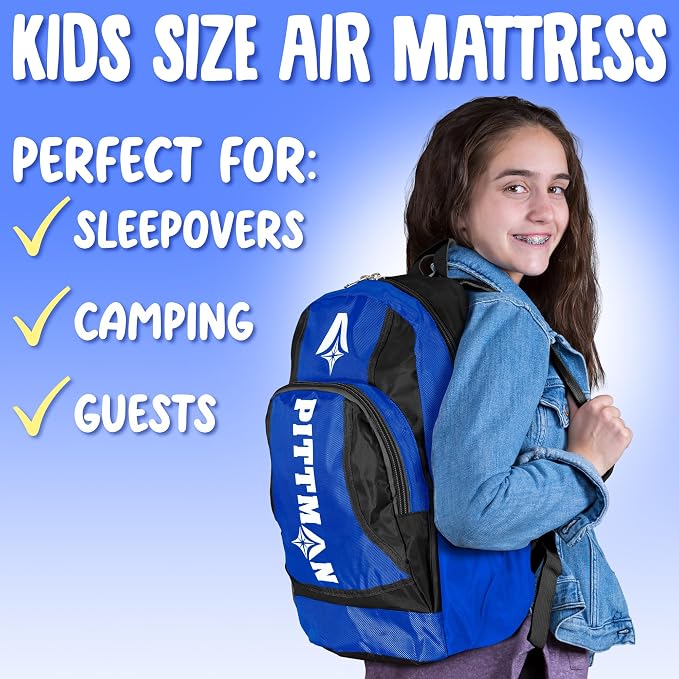 Pittman - Kids Air Mattress - Deluxe Kids Inflatable Bed with Electric Pump & Durable Backpack - Perfect Teen to Toddler Blow up Mattress for Sleepovers, Camping or Childs Travel Bed