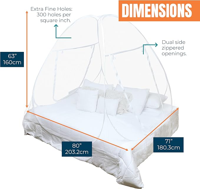 MEKKAPRO Mosquito Net Tent – Large 80" x 71" x 63" Foldable Mesh Tent Enclosure Canopy, Portable Pop up Design, Extra Fine Holes Screen, Dual Side Zipper Enclosure, Lightweight Outdoor Cover, White