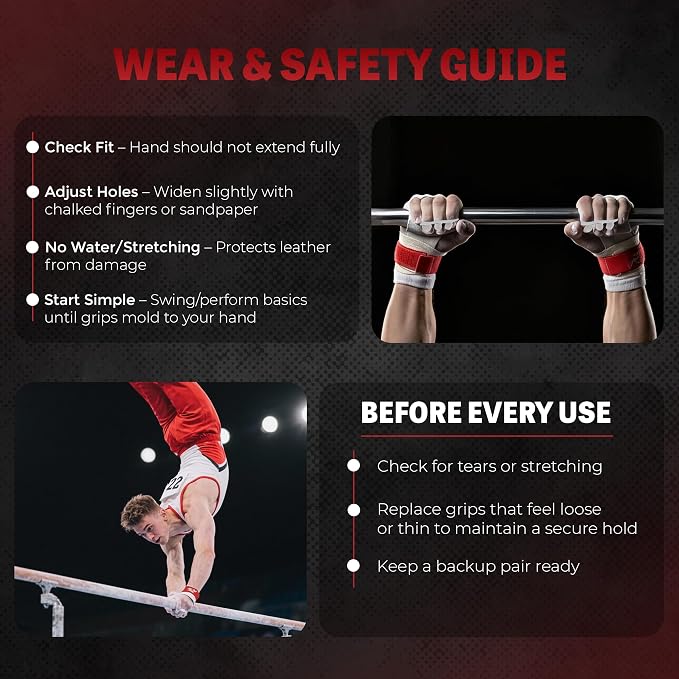 Reisport Men's High Bar Gymnastics Grips - Durable Leather Hand Grips for Gymnastics Bars Men & Boys - Gymnastics Equipment & Accessories for Advanced Gymnasts