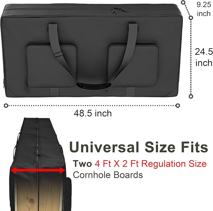 MUCITAGF Cornhole Carrying Case Fits 4' x 2' Regulation Size Board, Heavy-Duty 600D Cornhole Boards Bag with Protective Padded Foam and Extra Pockets for Cornhole Outdoor Games