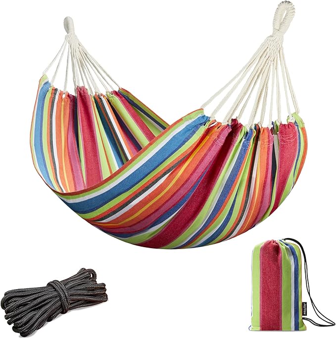 JoyView Brazilian Hammock for Single Preson Portable Hammock with Hanging Ropes & Carry Bag Large 74x38.5” for Patio 300LBS Capacity Perfect for Outdoor/Indoor - Color Stripes