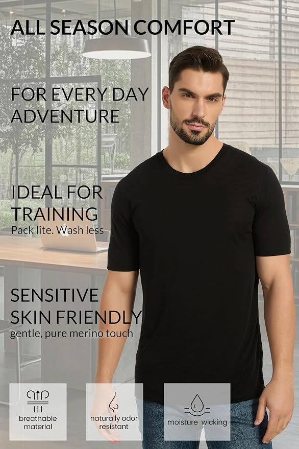 Merino Wool & Tencel Blend T Shirt for Men, Redefined Softness, Lightweight Comfort
