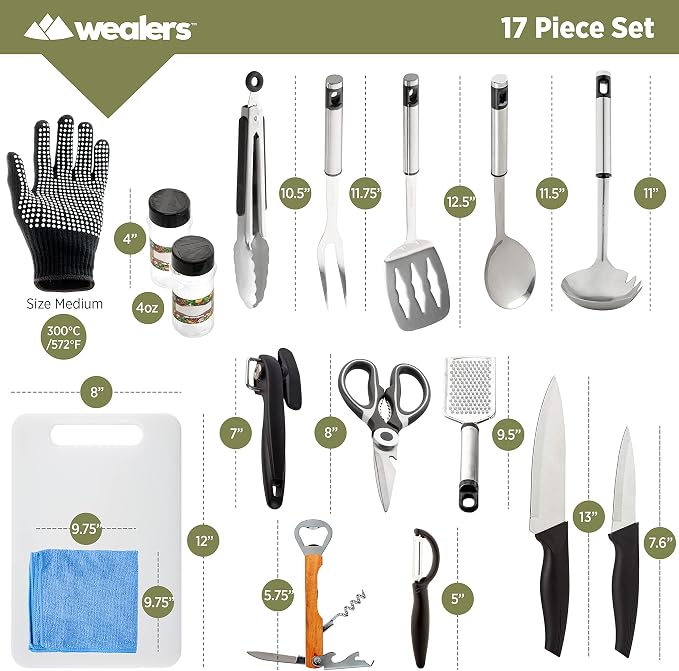 Wealers Camp Kitchen Cooking Utensil Set Travel Organizer Grill Accessories Portable Compact Gear for Backpacking BBQ Camping Hiking Travel Cookware Kit Water Resistant Case